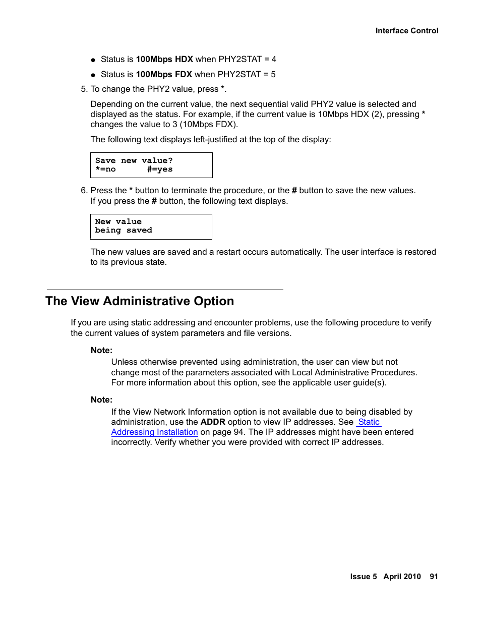 The view administrative option | Avaya 1600 Series User Manual | Page 91 / 142