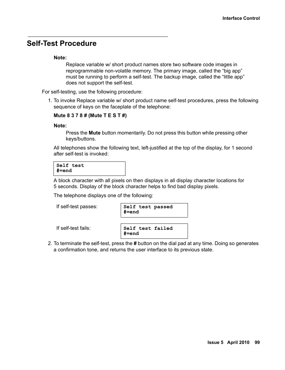 Self-test procedure | Avaya 1600 Series User Manual | Page 99 / 142