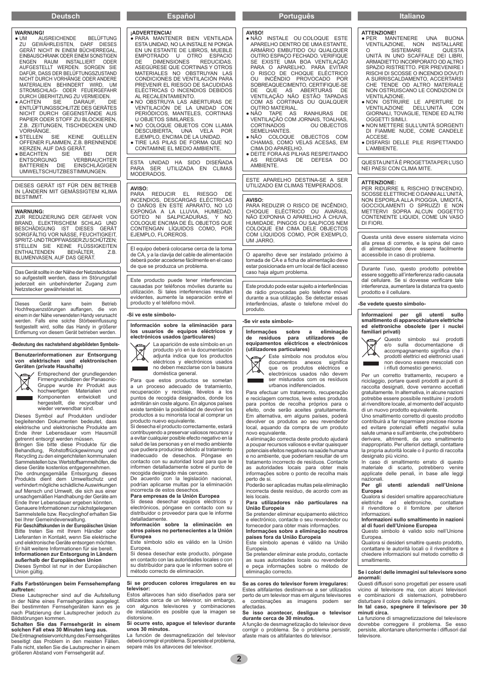 Deutsch español português italiano | Panasonic RPSP58 User Manual | Page 2 / 8