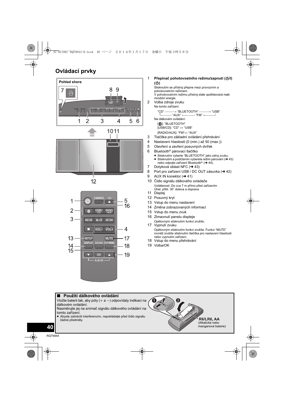 Ovládací prvky | Panasonic SCHC39EC User Manual | Page 40 / 76