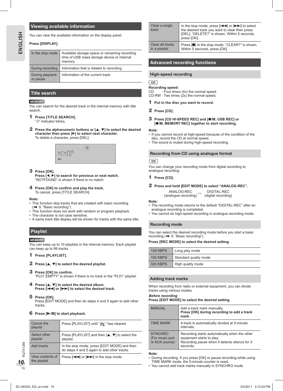 En g l is h engl ish | Panasonic SCAKX52EG User Manual | Page 10 / 44