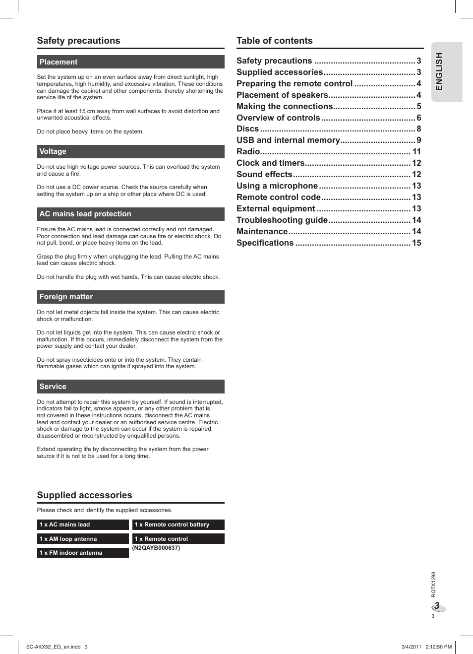 Panasonic SCAKX52EG User Manual | Page 3 / 44