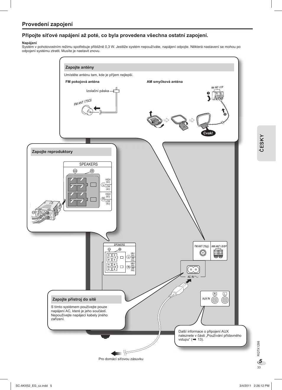 Provedení zapojení | Panasonic SCAKX52EG User Manual | Page 33 / 44