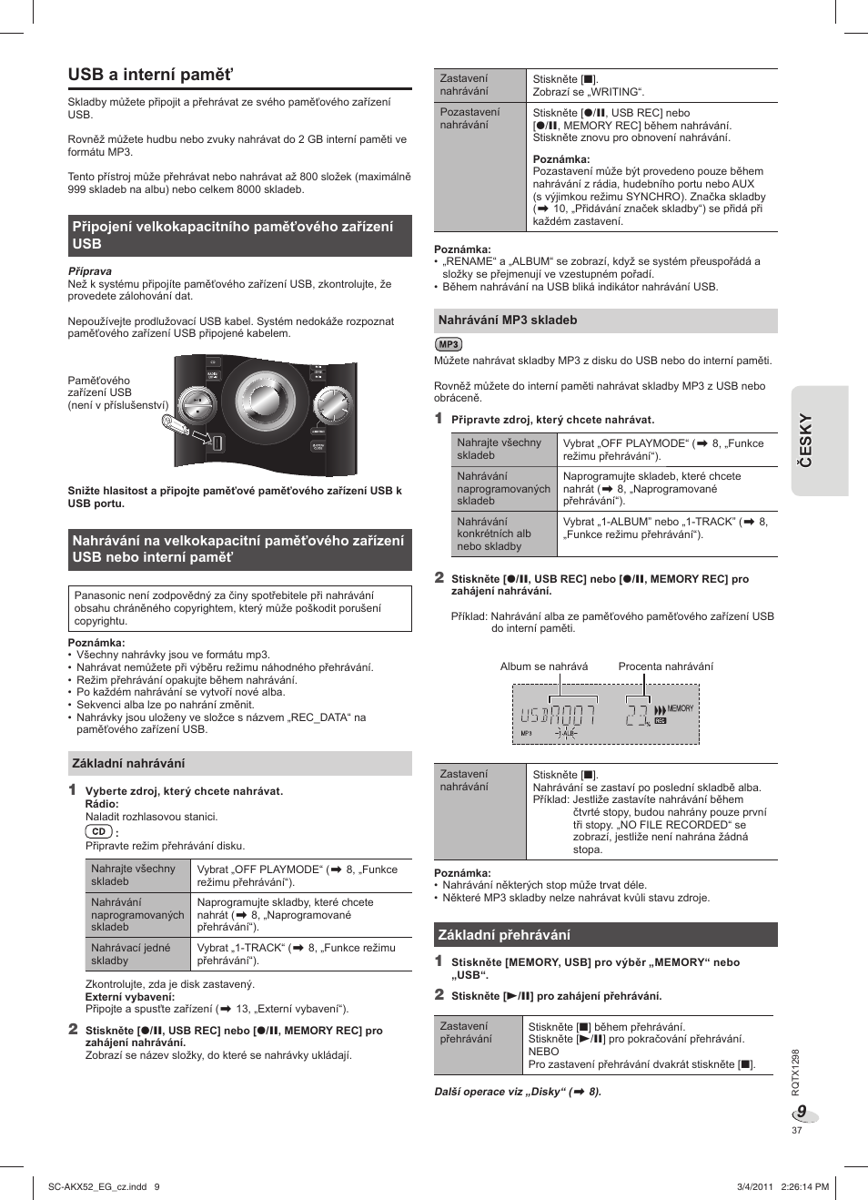 Usb a interní paměť | Panasonic SCAKX52EG User Manual | Page 37 / 44