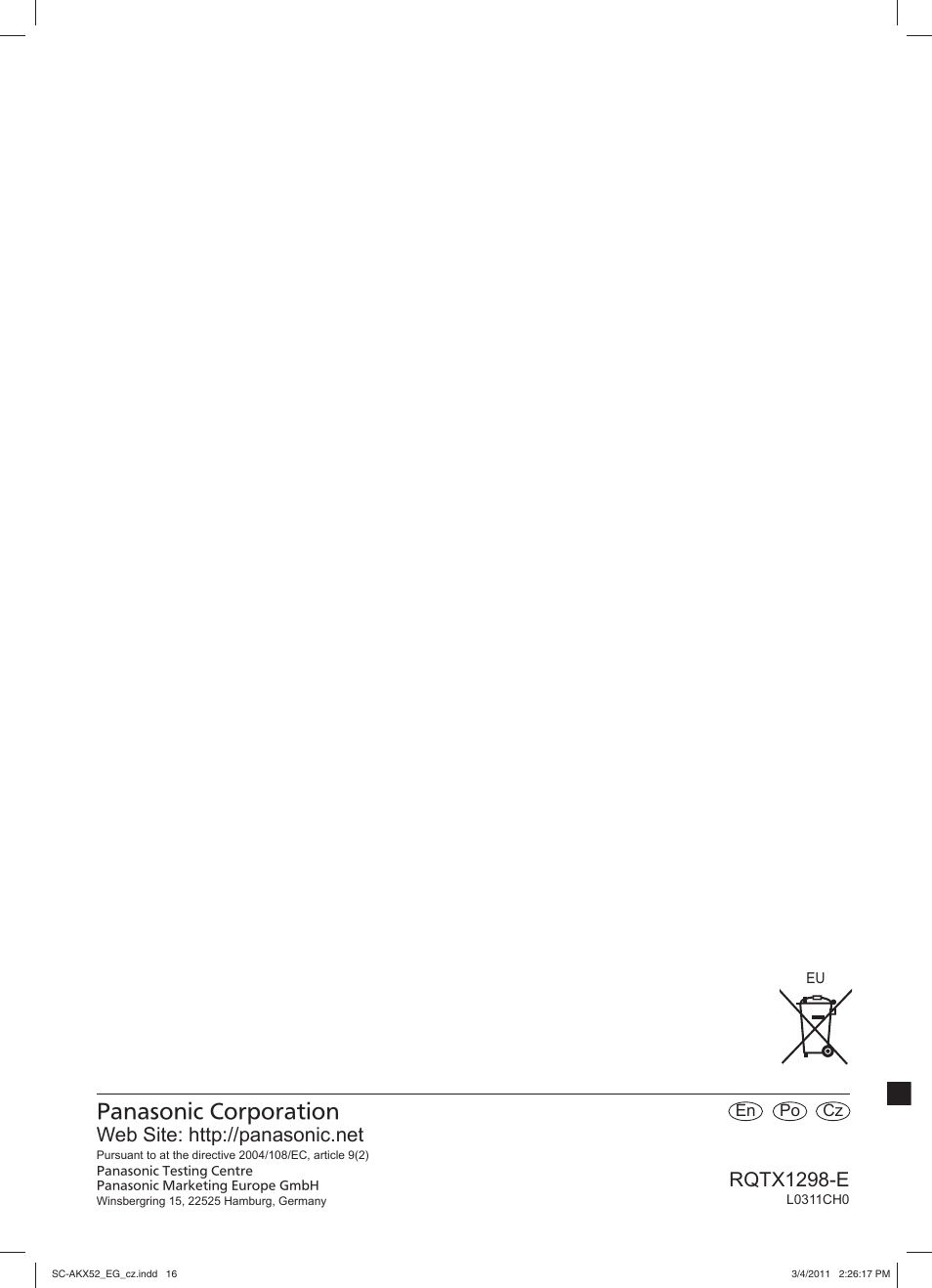 Rqtx1298-e | Panasonic SCAKX52EG User Manual | Page 44 / 44