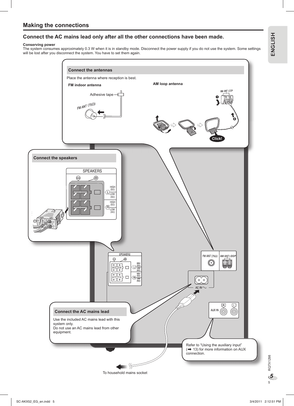 Making the connections | Panasonic SCAKX52EG User Manual | Page 5 / 44