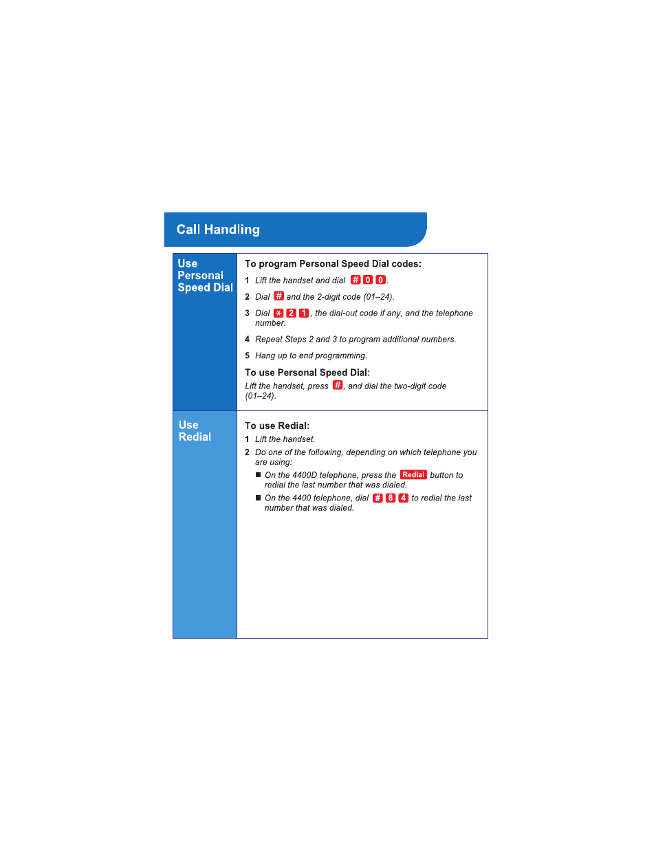 Call handling | Avaya 4400D User Manual | Page 6 / 10