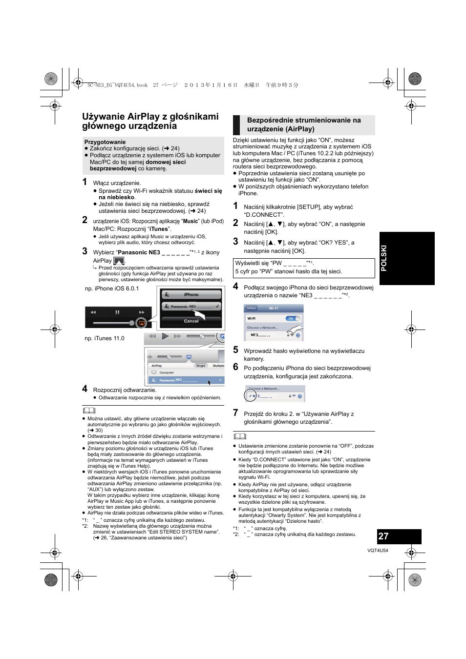 Używanie airplay z głośnikami głównego urządzenia | Panasonic SCNE3EG User Manual | Page 27 / 60