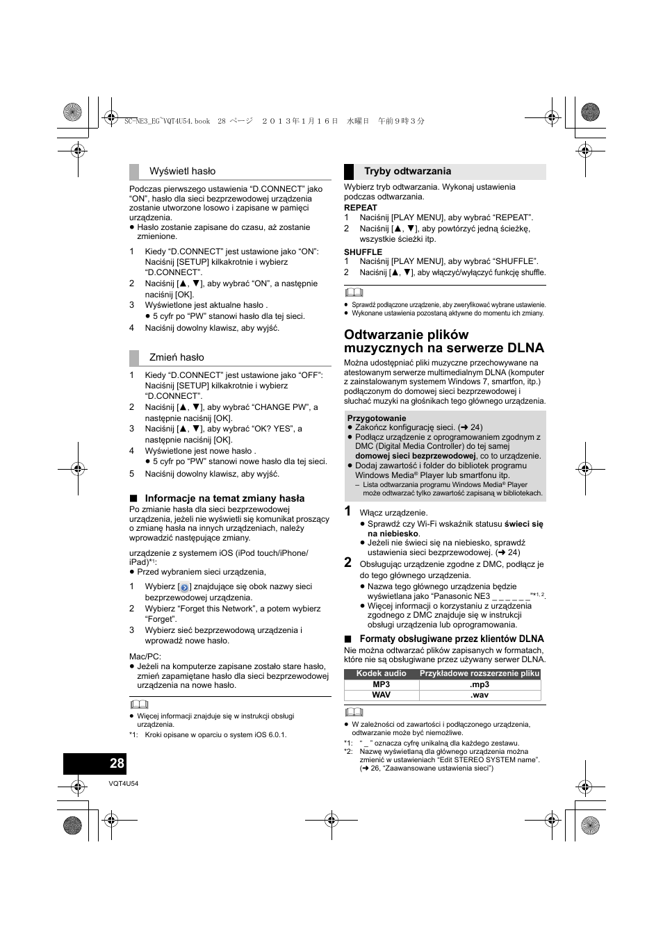 Odtwarzanie plików muzycznych na serwerze dlna | Panasonic SCNE3EG User Manual | Page 28 / 60