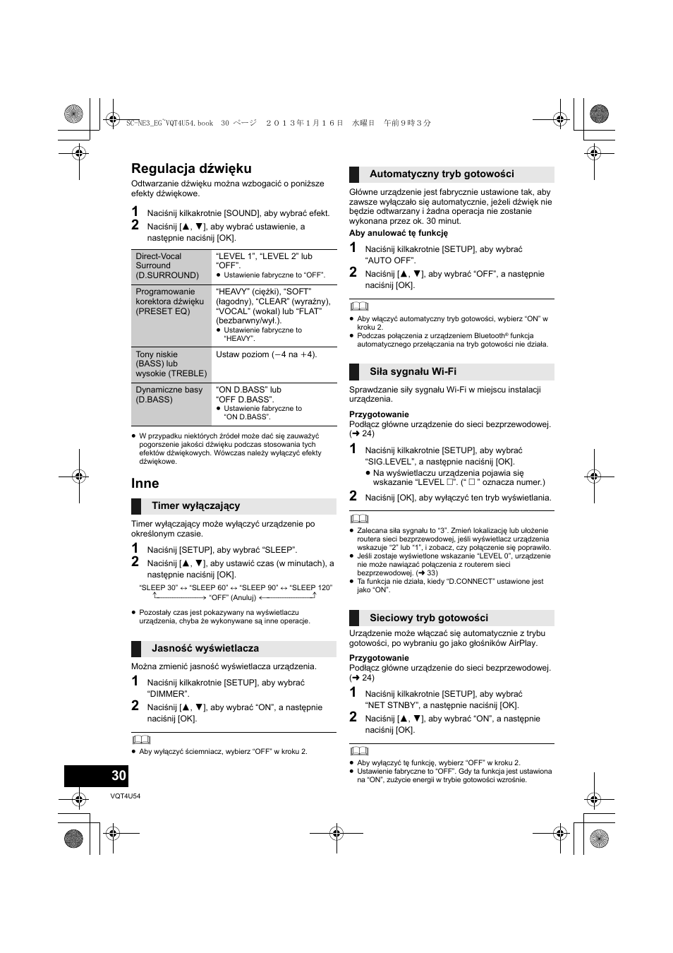 Regulacja dźwięku, Inne | Panasonic SCNE3EG User Manual | Page 30 / 60