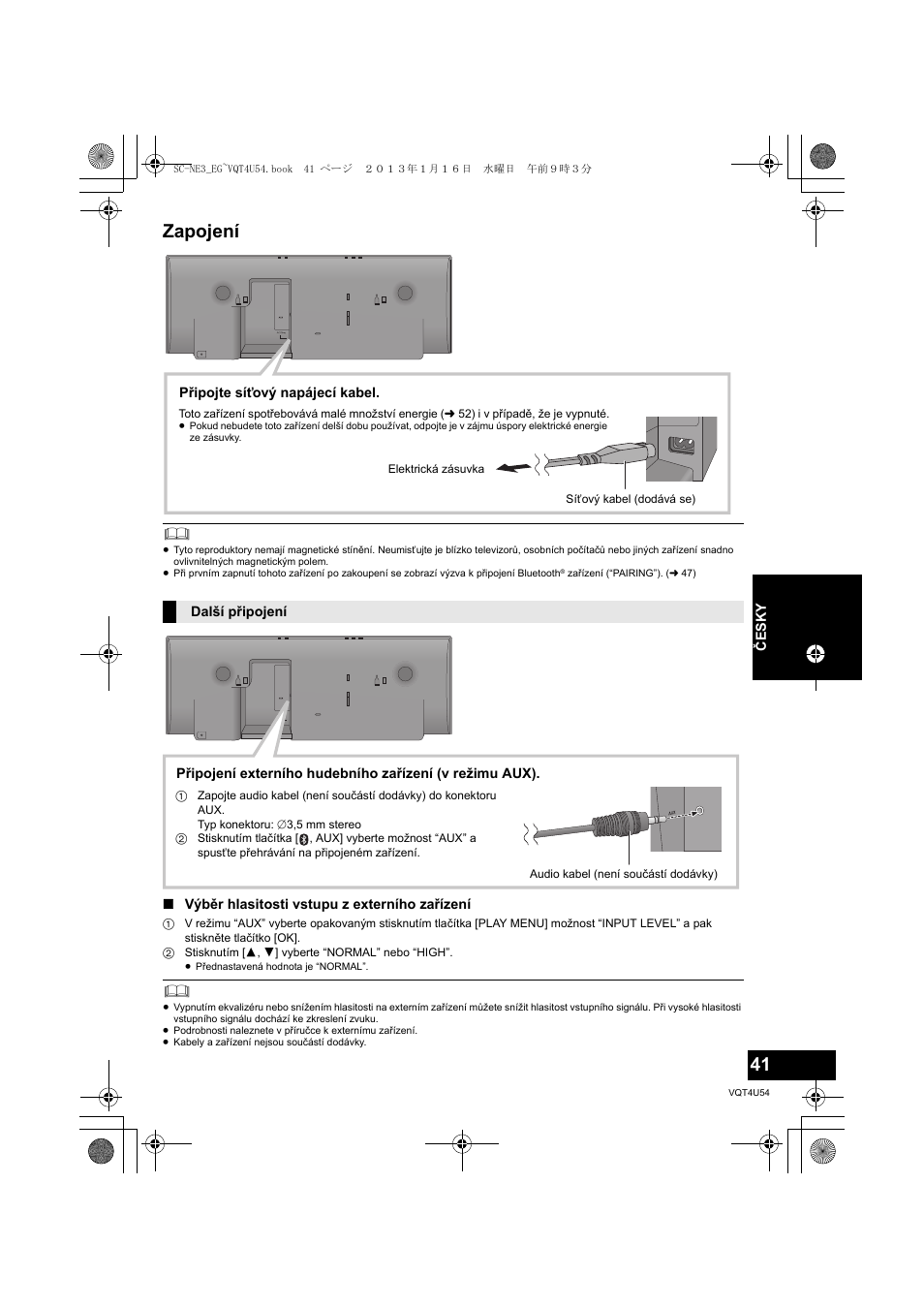 Zapojení | Panasonic SCNE3EG User Manual | Page 41 / 60