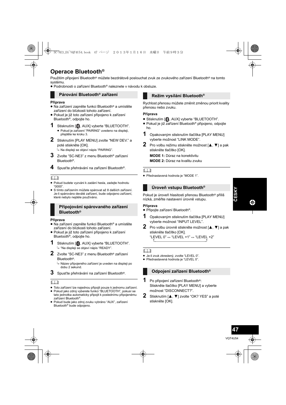 Operace bluetooth | Panasonic SCNE3EG User Manual | Page 47 / 60