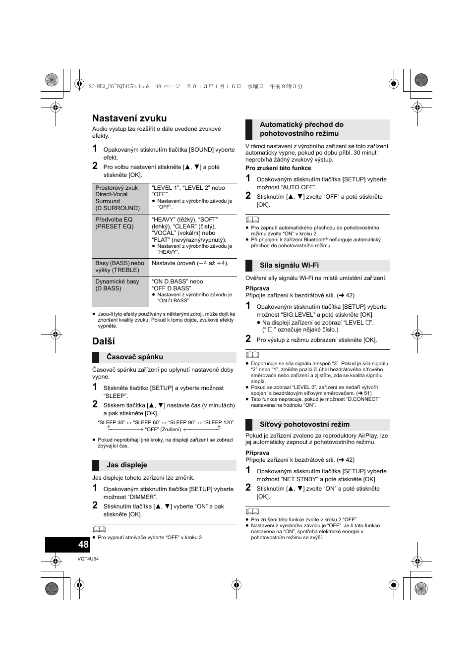 Nastavení zvuku, Další | Panasonic SCNE3EG User Manual | Page 48 / 60