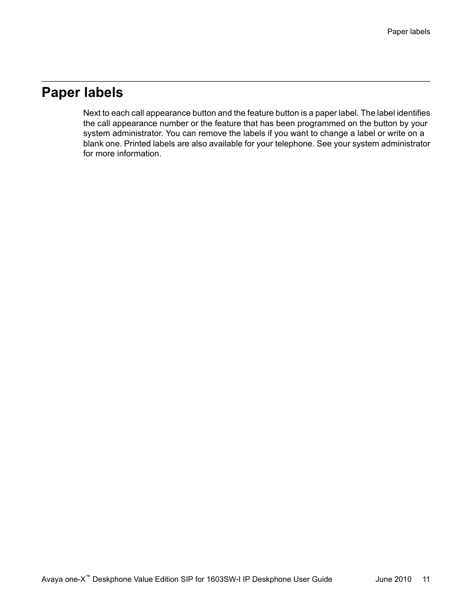 Paper labels | Avaya one-X 16-603578 User Manual | Page 11 / 30