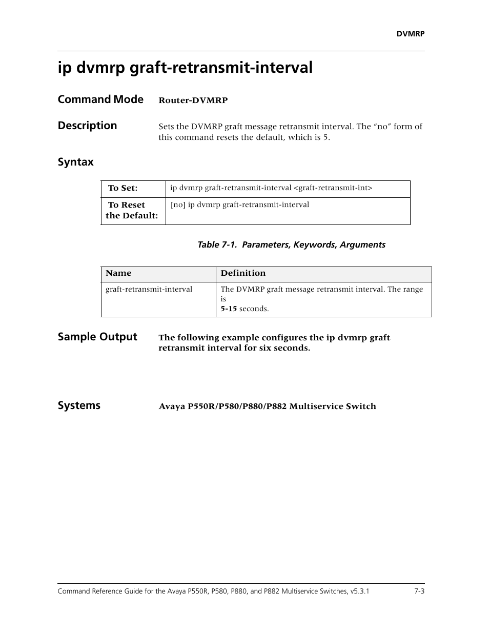 Ip dvmrp graft-retransmit-interval, Ip dvmrp graft-retransmit-interval -3 | Avaya Cajun P550R User Manual | Page 106 / 679