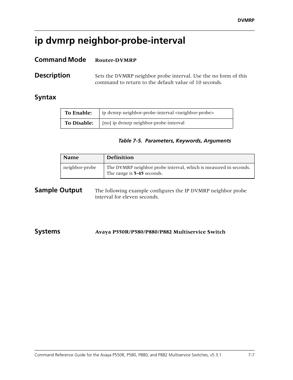 Ip dvmrp neighbor-probe-interval, Ip dvmrp neighbor-probe-interval -7 | Avaya Cajun P550R User Manual | Page 110 / 679