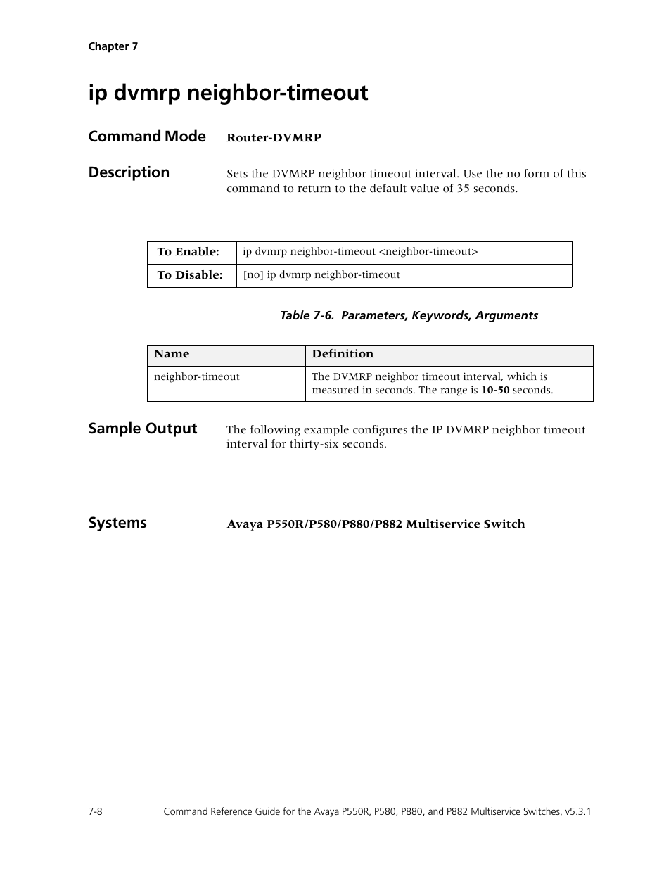 Ip dvmrp neighbor-timeout, Ip dvmrp neighbor-timeout -8 | Avaya Cajun P550R User Manual | Page 111 / 679