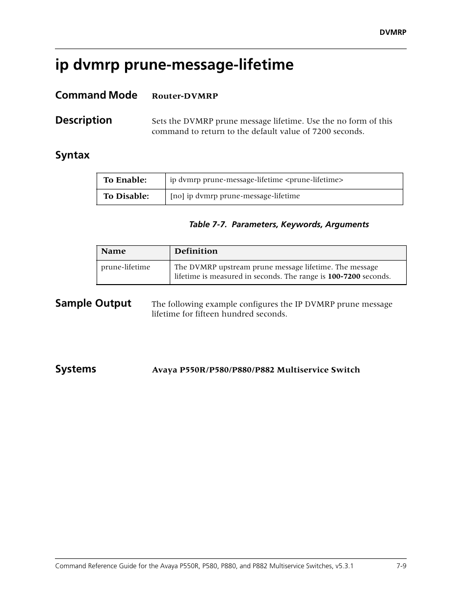 Ip dvmrp prune-message-lifetime, Ip dvmrp prune-message-lifetime -9 | Avaya Cajun P550R User Manual | Page 112 / 679