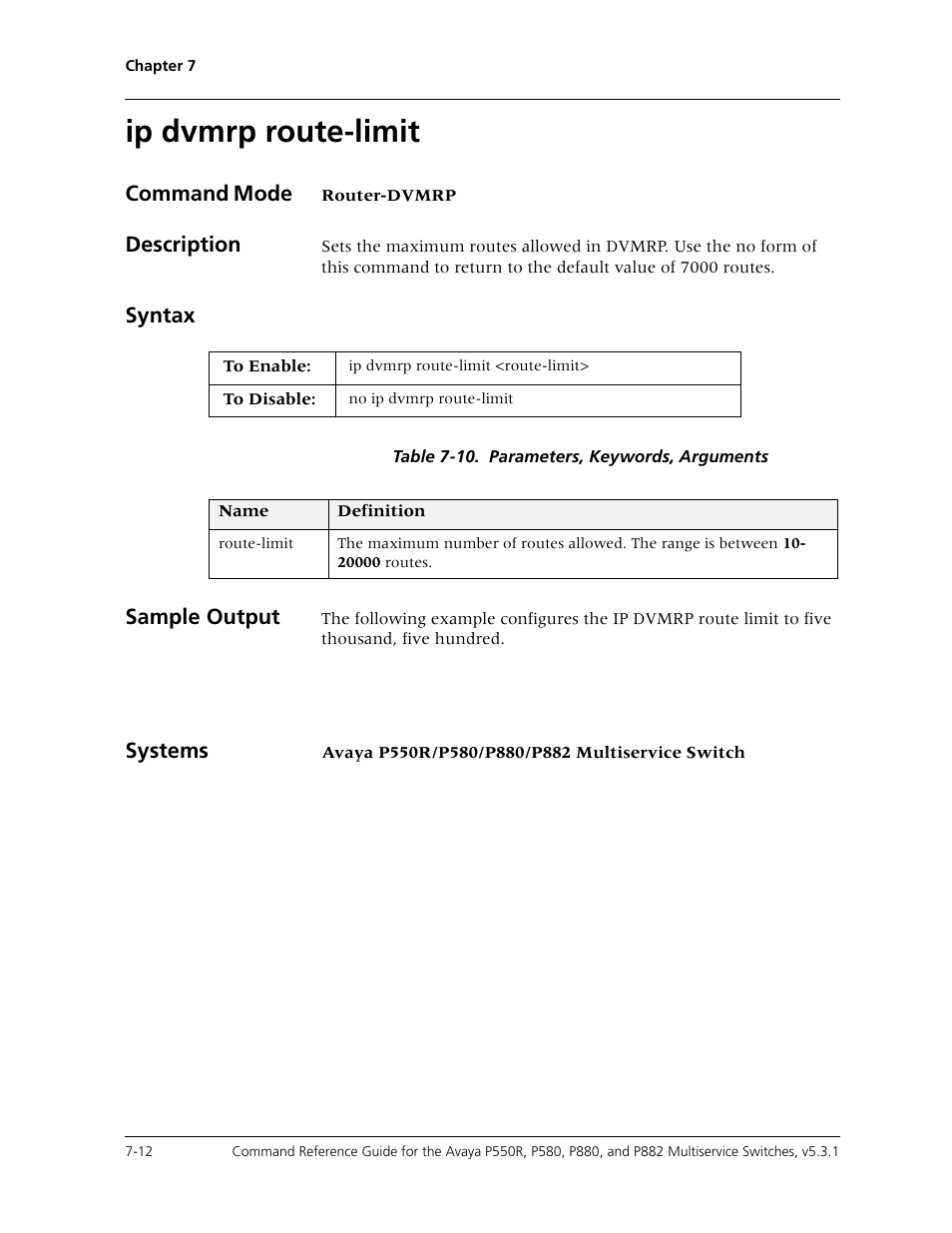 Ip dvmrp route-limit, Ip dvmrp route-limit -12 | Avaya Cajun P550R User Manual | Page 115 / 679