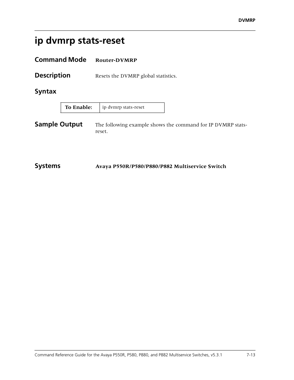 Ip dvmrp stats-reset, Ip dvmrp stats-reset -13 | Avaya Cajun P550R User Manual | Page 116 / 679