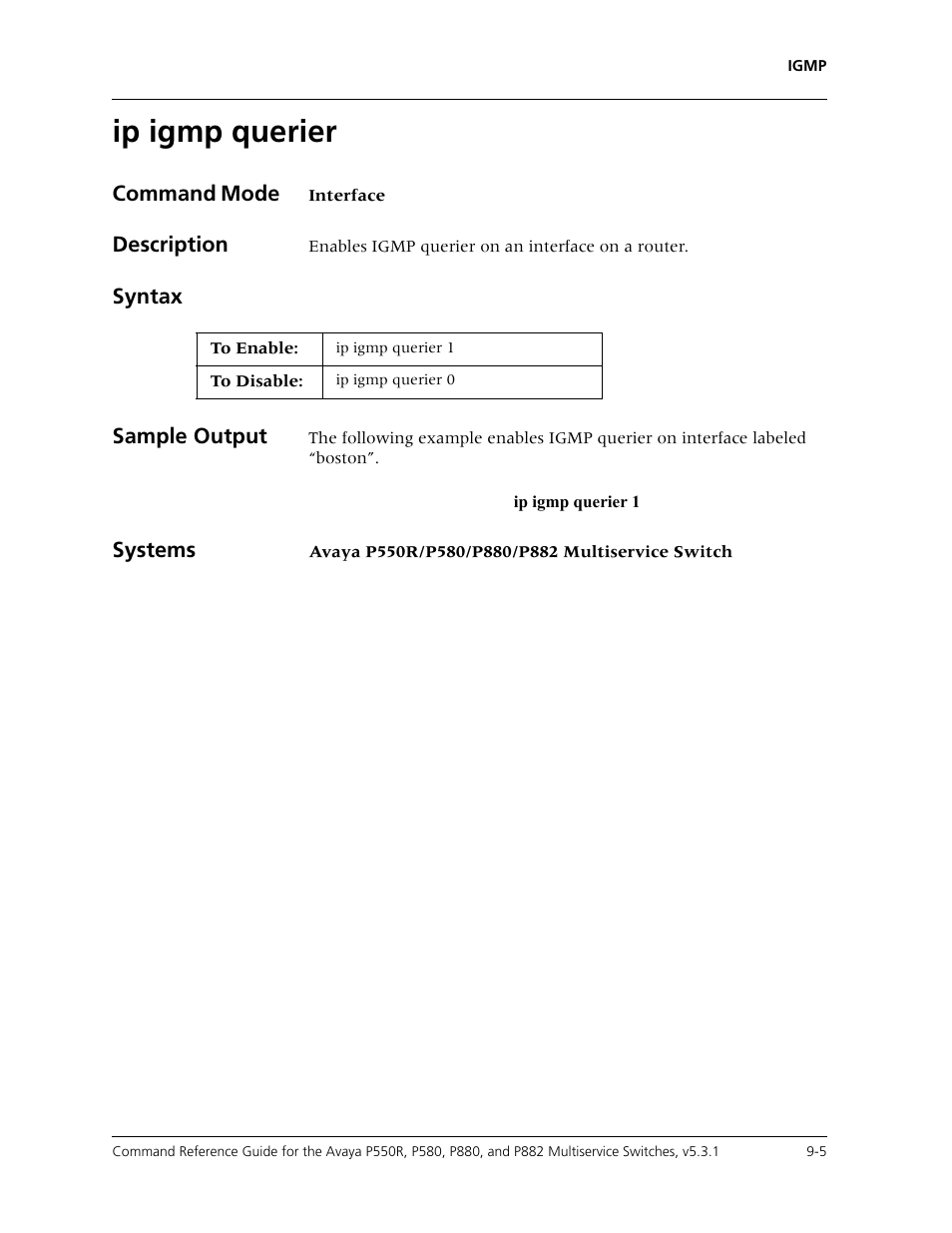 Ip igmp querier, Ip igmp querier -5 | Avaya Cajun P550R User Manual | Page 142 / 679