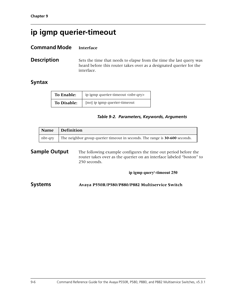 Ip igmp querier-timeout, Ip igmp querier-timeout -6 | Avaya Cajun P550R User Manual | Page 143 / 679