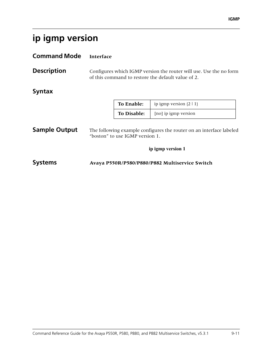 Ip igmp version, Ip igmp version -11 | Avaya Cajun P550R User Manual | Page 148 / 679