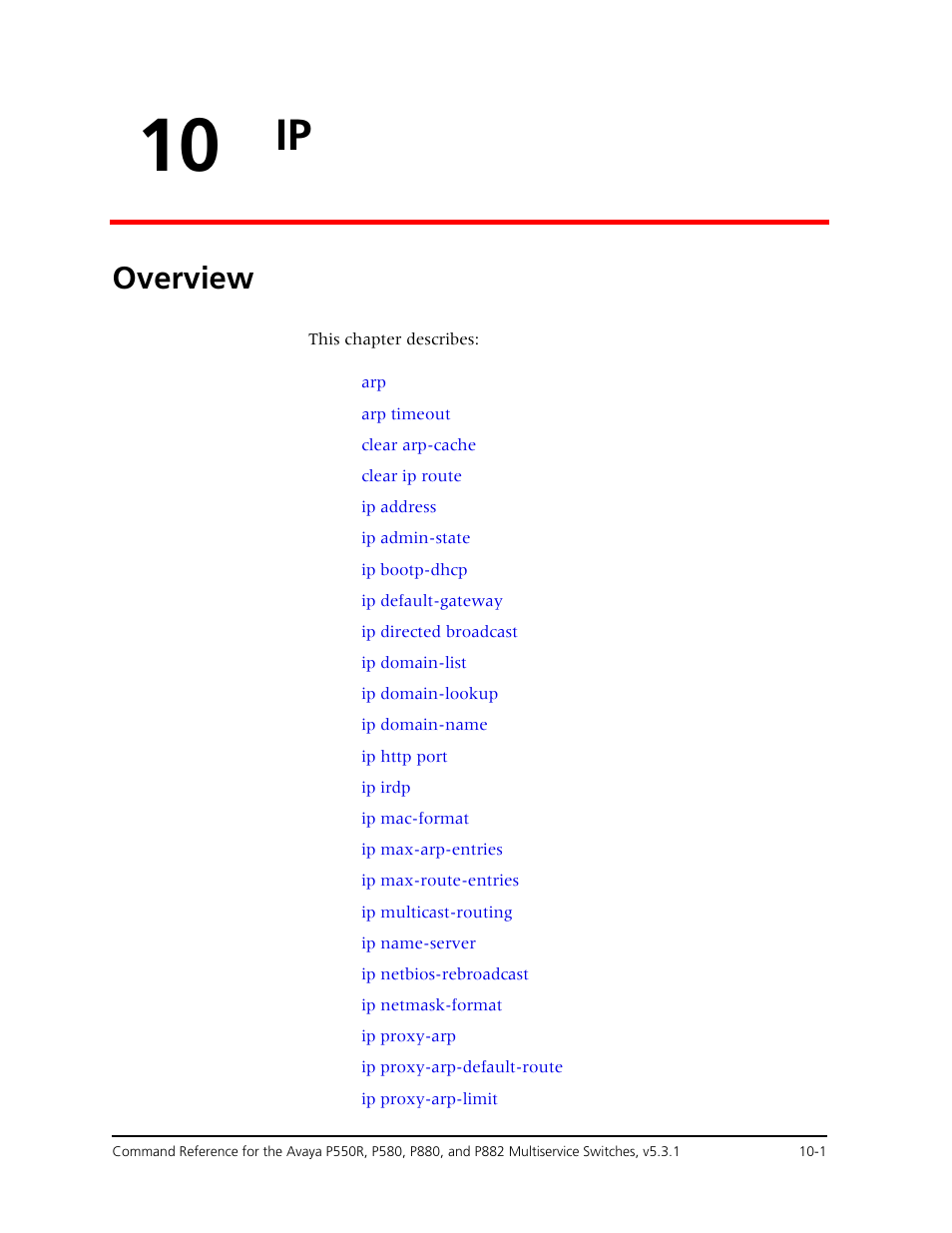 10 ip, Overview, Chapter 10 — ip -1 | Overview -1 | Avaya Cajun P550R User Manual | Page 156 / 679