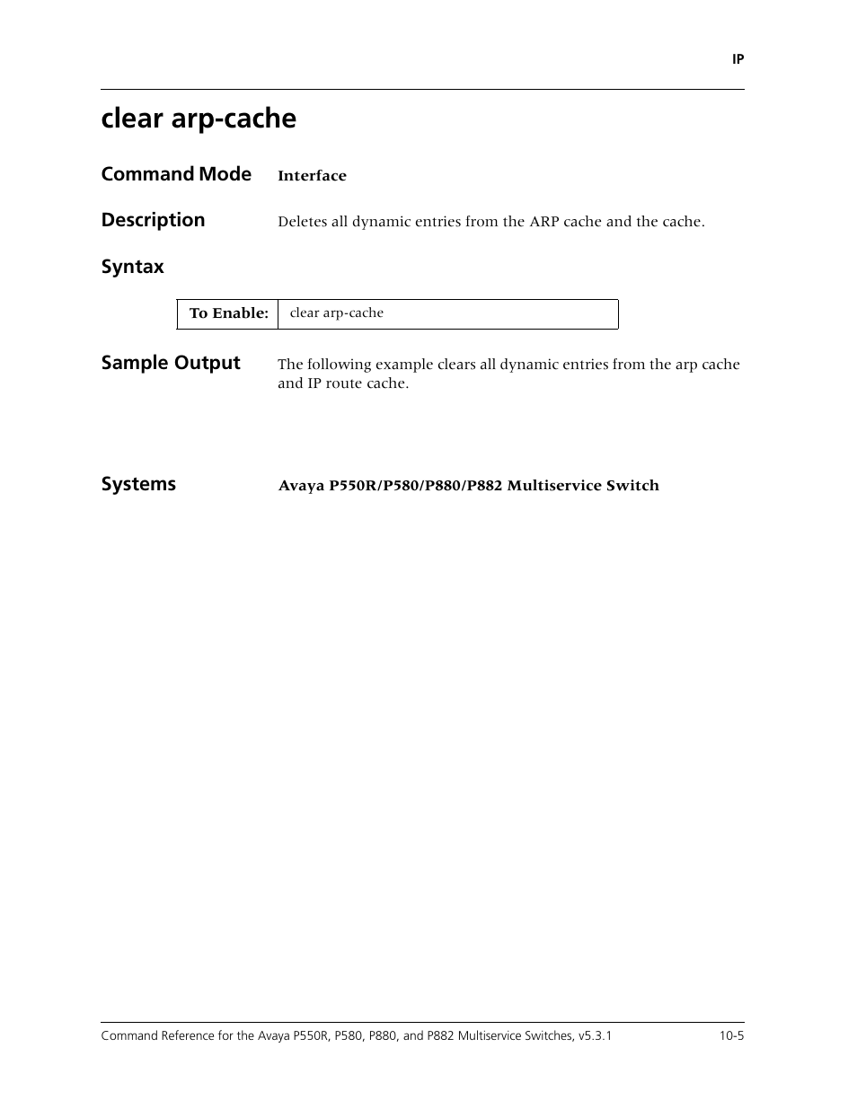 Clear arp-cache, Clear arp-cache -5 | Avaya Cajun P550R User Manual | Page 160 / 679