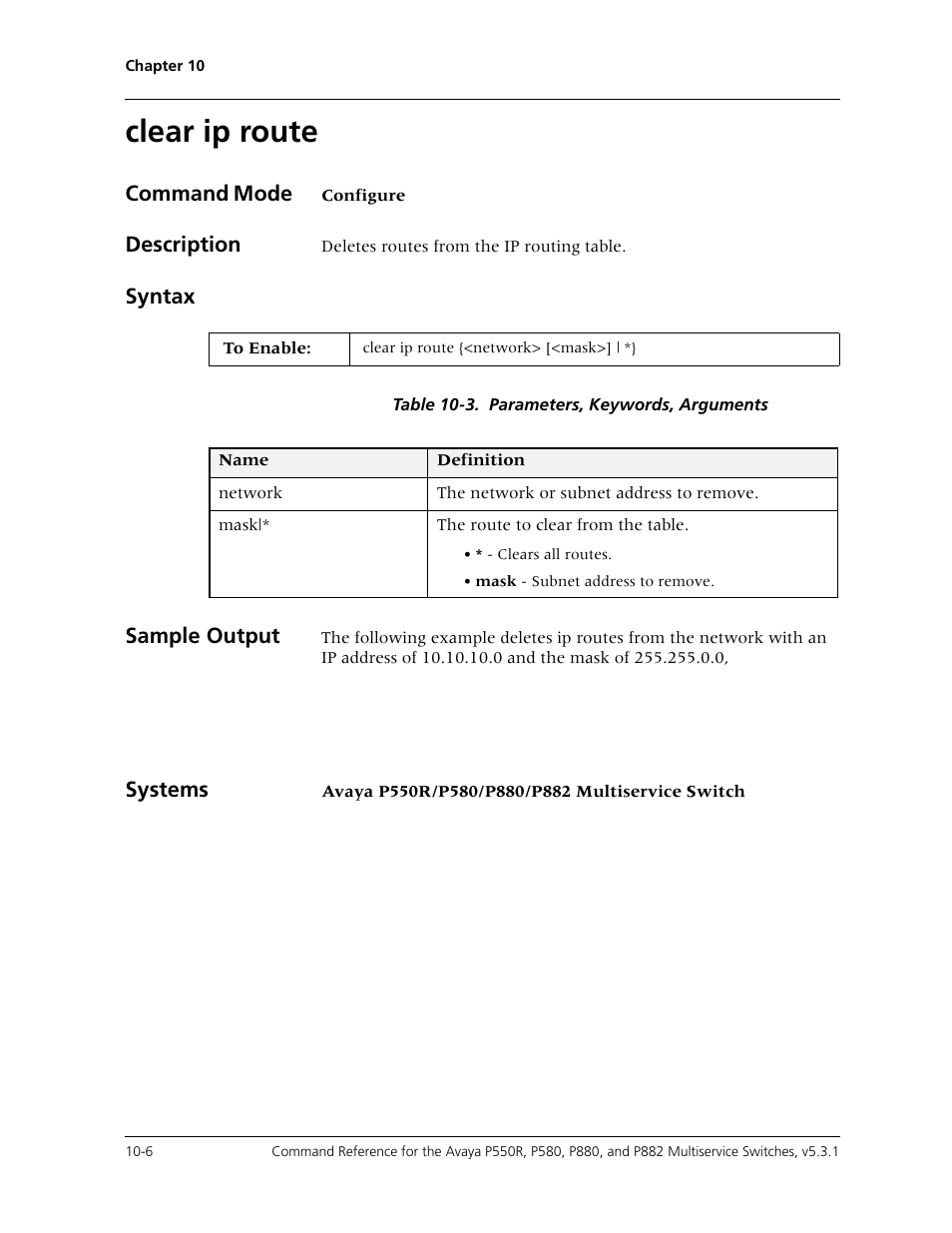 Clear ip route, Clear ip route -6 | Avaya Cajun P550R User Manual | Page 161 / 679