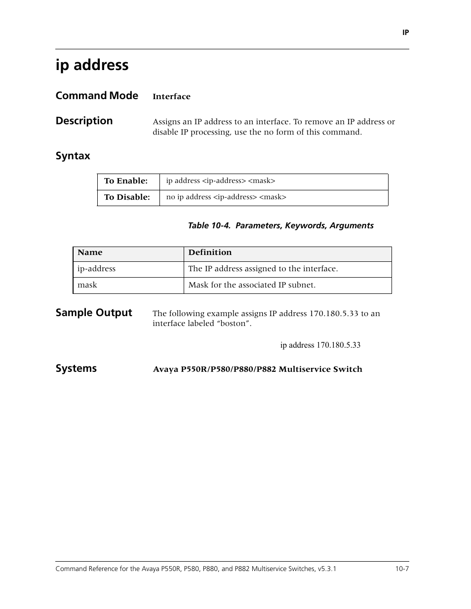 Ip address, Ip address -7 | Avaya Cajun P550R User Manual | Page 162 / 679