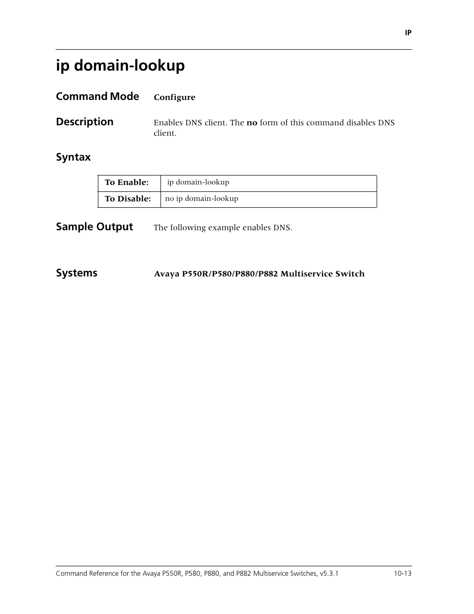 Ip domain-lookup, Ip domain-lookup -13 | Avaya Cajun P550R User Manual | Page 168 / 679