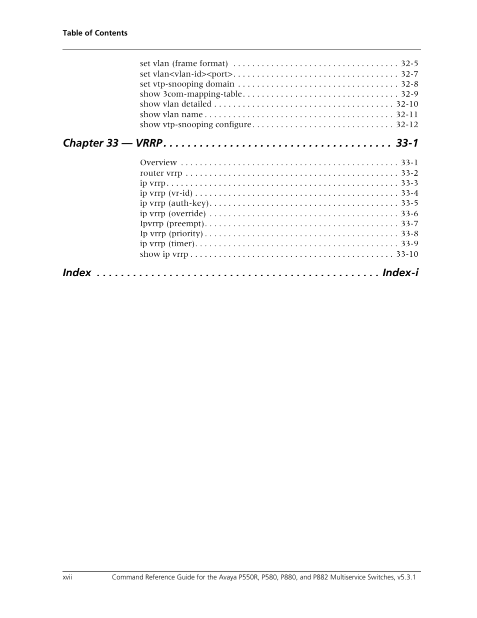 Chapter 33 — vrrp -1 | Avaya Cajun P550R User Manual | Page 17 / 679