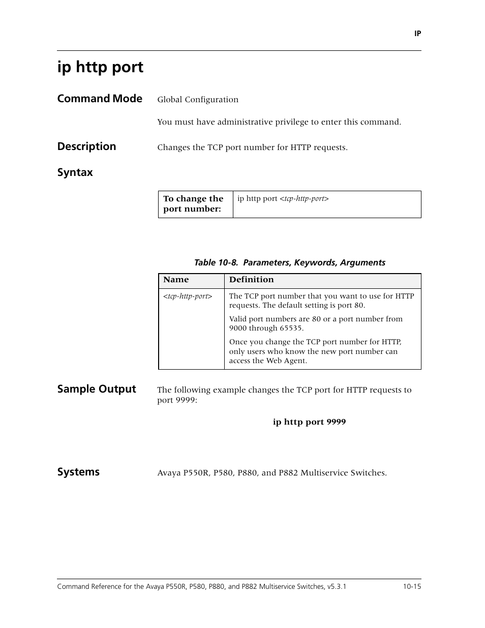 Ip http port, Ip http port -15 | Avaya Cajun P550R User Manual | Page 170 / 679