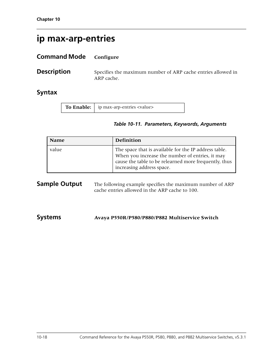 Ip max-arp-entries, Ip max-arp-entries -18 | Avaya Cajun P550R User Manual | Page 173 / 679