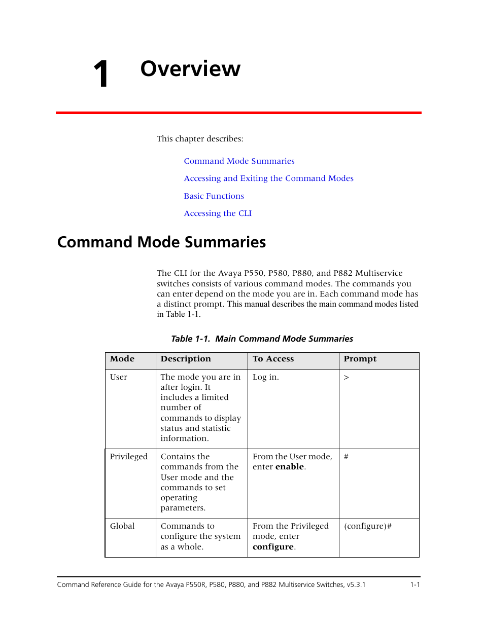 1 overview, Command mode summaries, Chapter 1 — overview -1 | Command mode summaries -1, Overview | Avaya Cajun P550R User Manual | Page 18 / 679