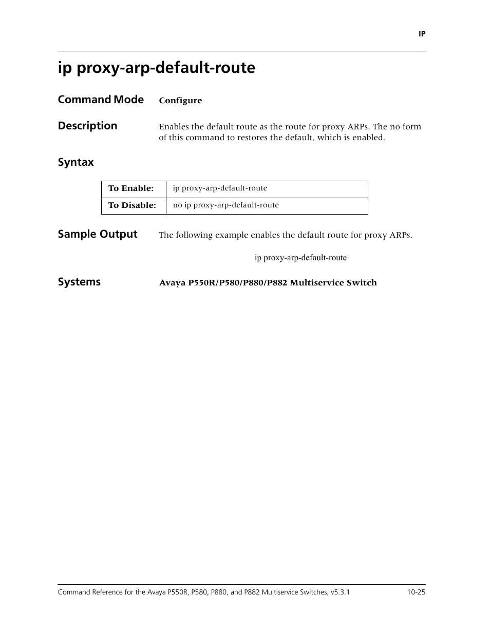 Ip proxy-arp-default-route, Ip proxy-arp-default-route -25 | Avaya Cajun P550R User Manual | Page 180 / 679