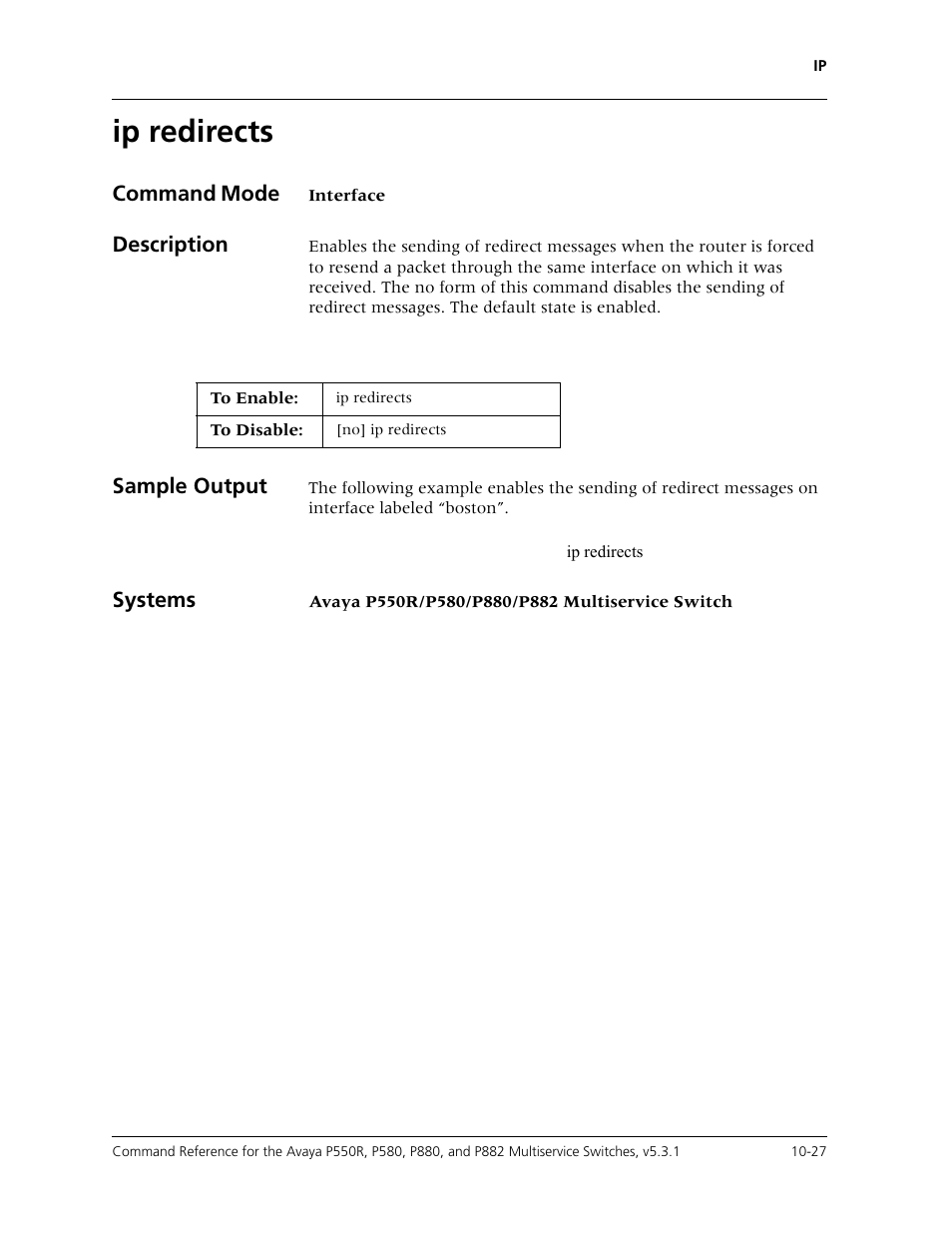 Ip redirects, Ip redirects -27 | Avaya Cajun P550R User Manual | Page 182 / 679