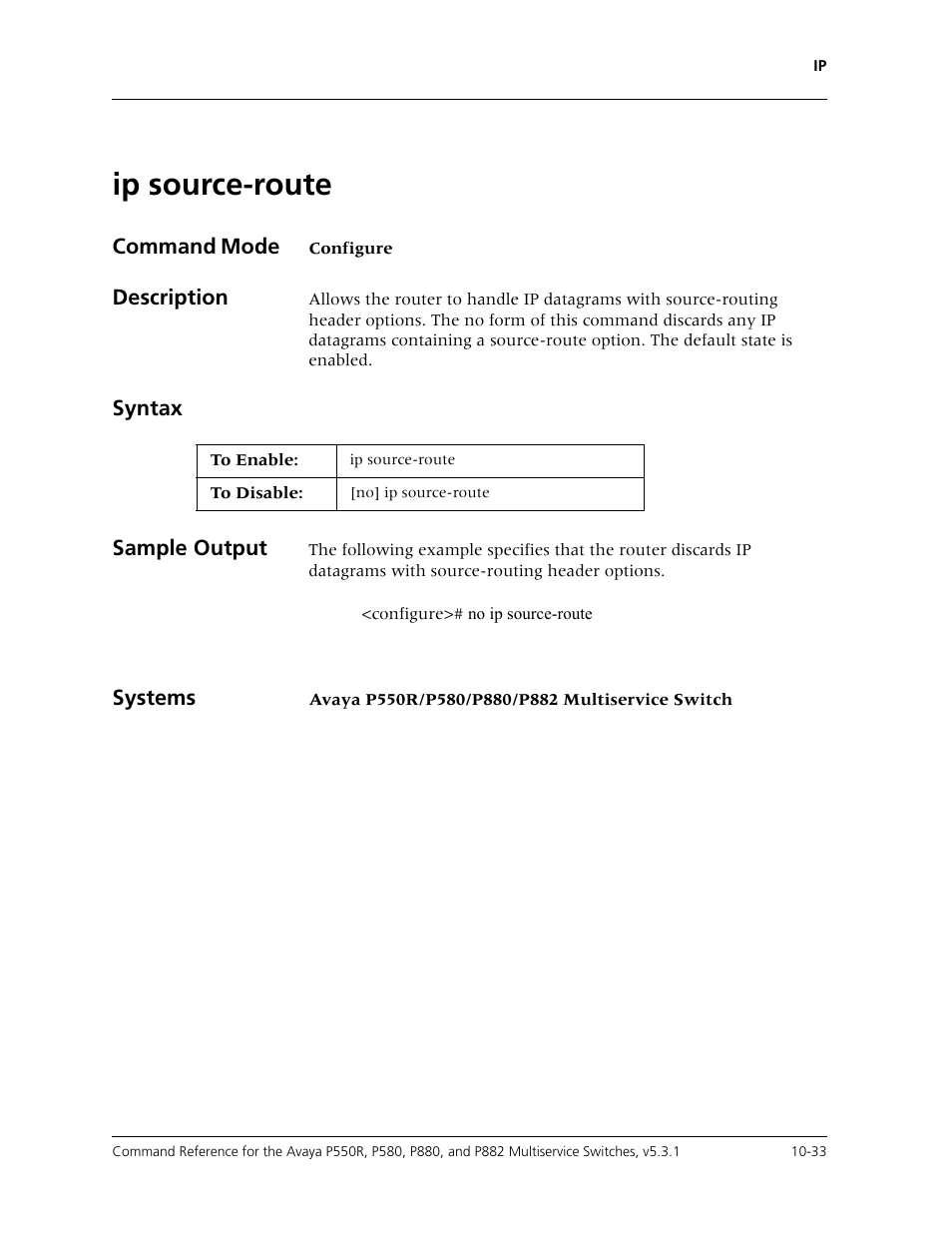 Ip source-route, Ip source-route -33 | Avaya Cajun P550R User Manual | Page 188 / 679