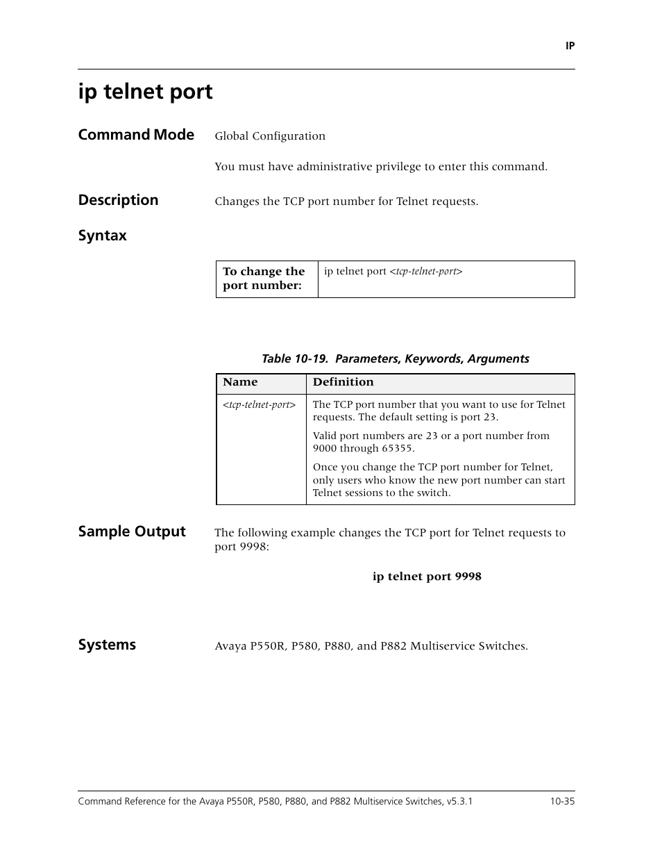 Ip telnet port, Ip telnet port -35 | Avaya Cajun P550R User Manual | Page 190 / 679