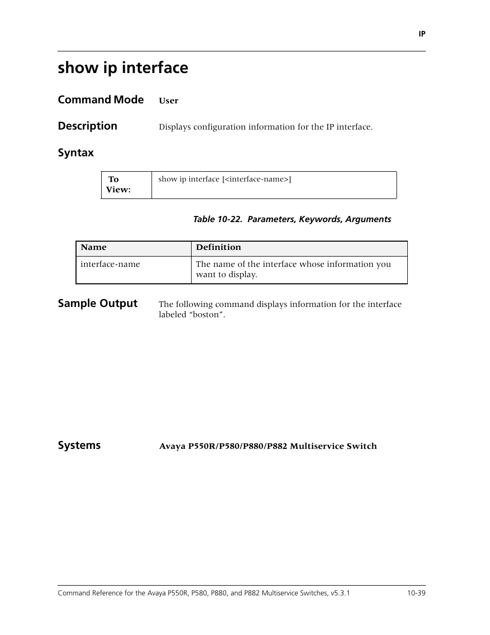 Show ip interface, Show ip interface -39 | Avaya Cajun P550R User Manual | Page 194 / 679