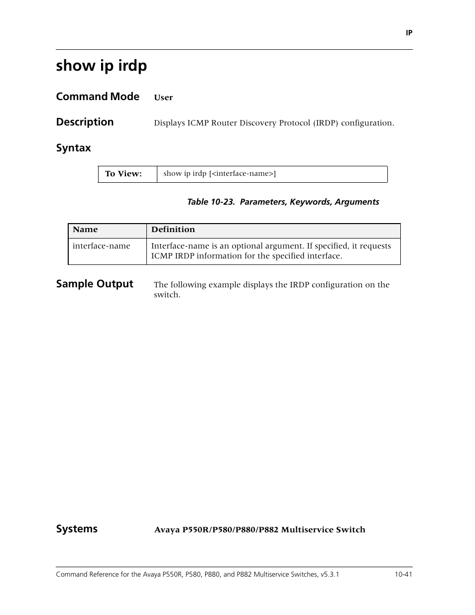 Show ip irdp, Show ip irdp -41 | Avaya Cajun P550R User Manual | Page 196 / 679