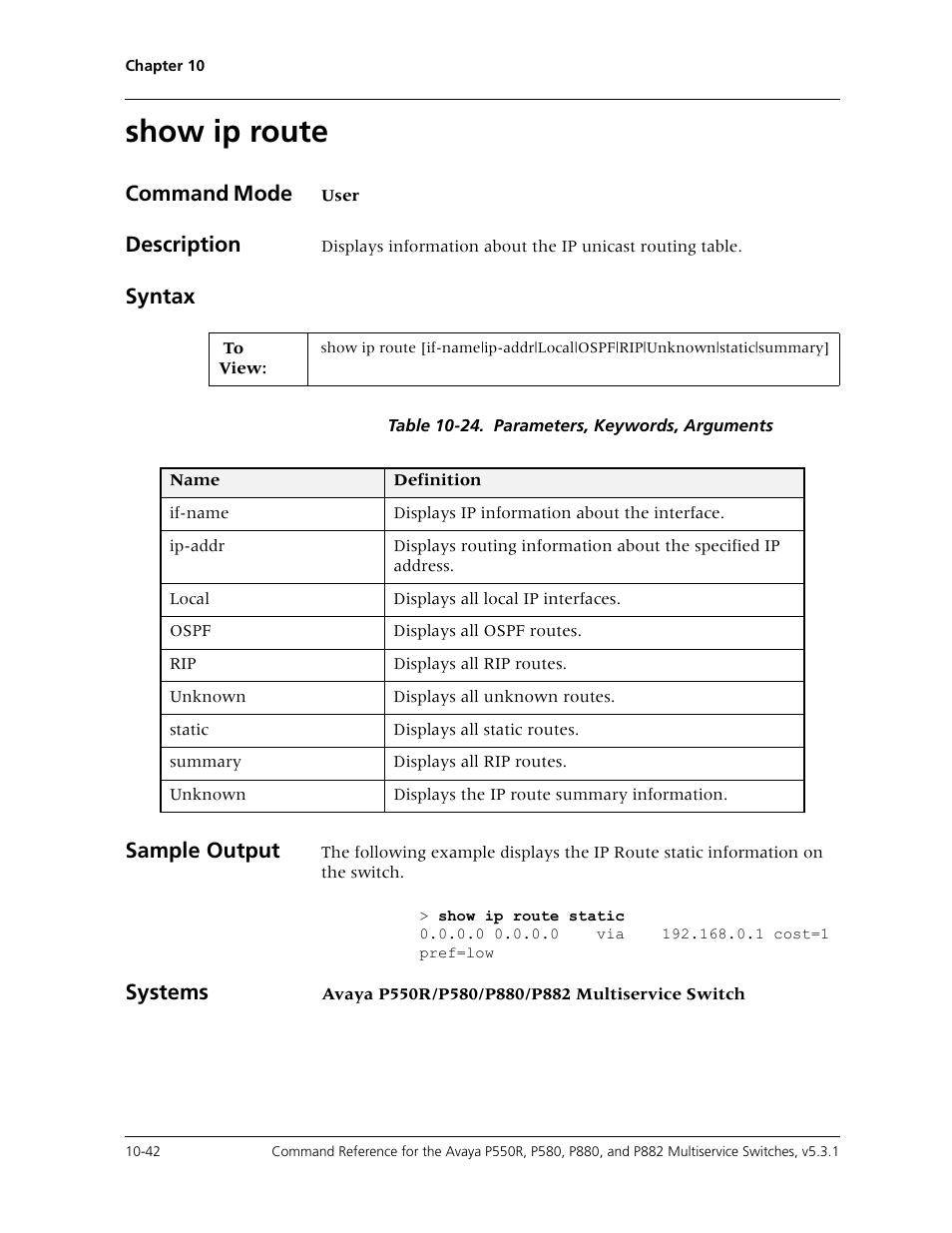 Show ip route, Show ip route -42 | Avaya Cajun P550R User Manual | Page 197 / 679