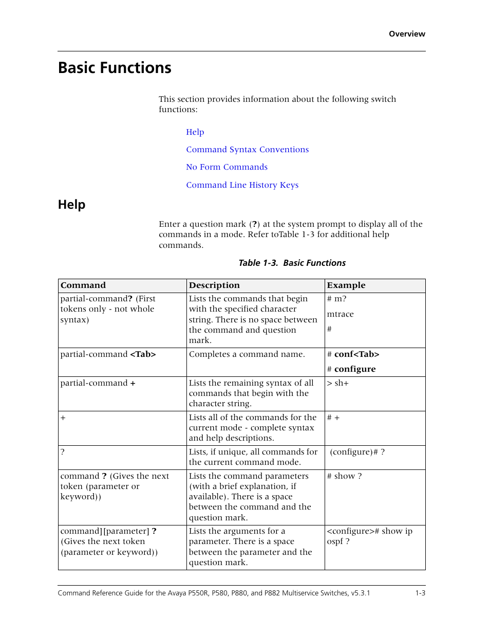 Basic functions, Basic functions -3, Help | Avaya Cajun P550R User Manual | Page 20 / 679