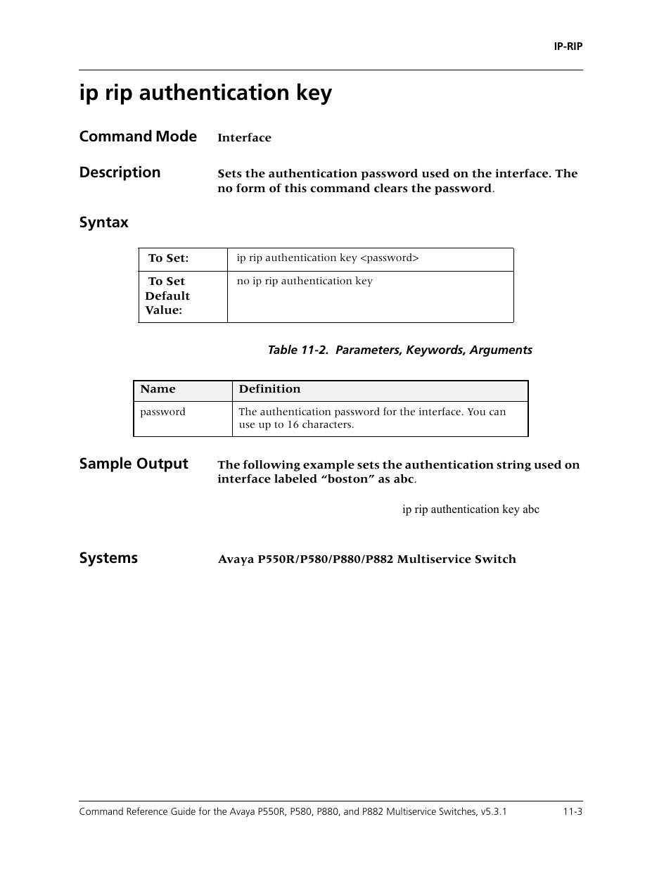 Ip rip authentication key, Ip rip authentication key -3 | Avaya Cajun P550R User Manual | Page 204 / 679