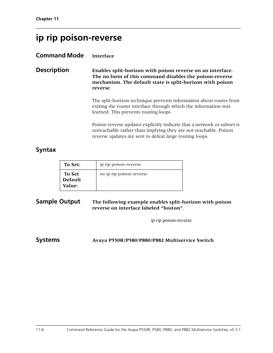 Ip rip poison-reverse, Ip rip poison-reverse -6 | Avaya Cajun P550R User Manual | Page 207 / 679