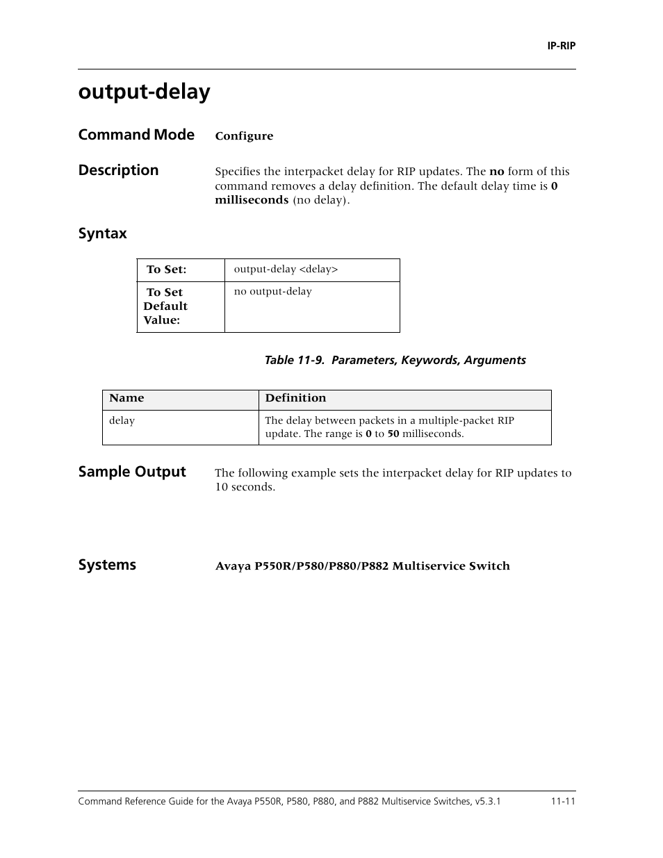 Output-delay, Output-delay -11 | Avaya Cajun P550R User Manual | Page 212 / 679