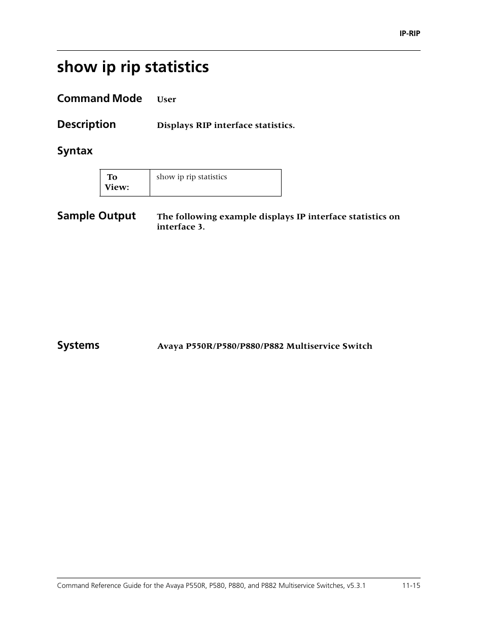 Show ip rip statistics, Show ip rip statistics -15 | Avaya Cajun P550R User Manual | Page 216 / 679