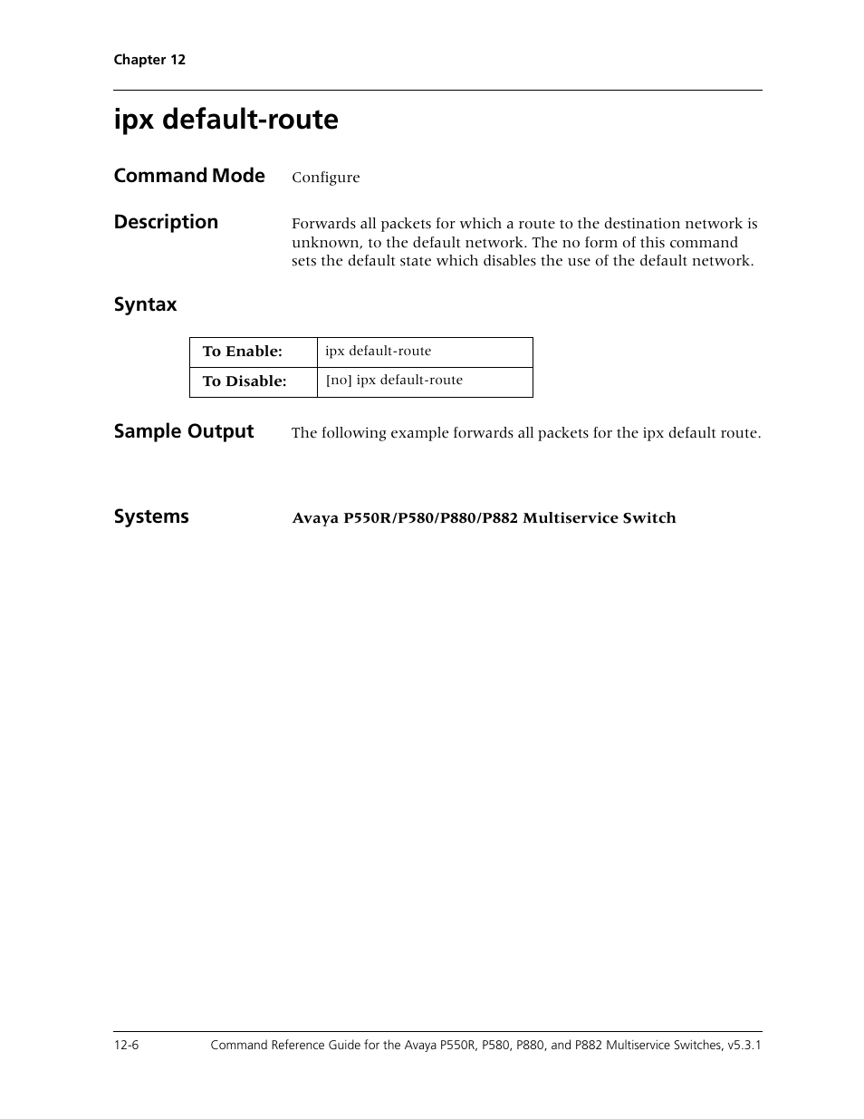 Ipx default-route, Ipx default-route -6 | Avaya Cajun P550R User Manual | Page 223 / 679