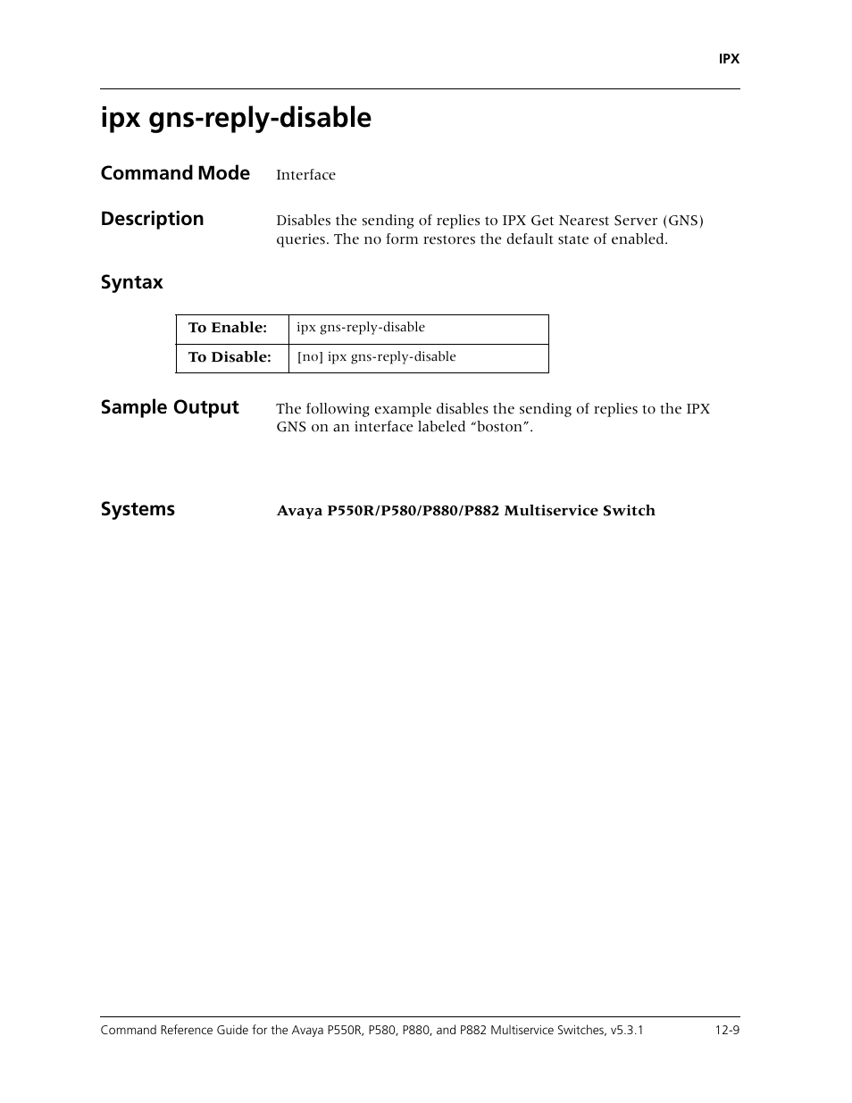 Ipx gns-reply-disable, Ipx gns-reply-disable -9 | Avaya Cajun P550R User Manual | Page 226 / 679